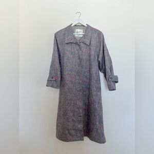 Vintage London Fog-Floral Trench Coat Woven by Wamsutta -Muted Purple/Green- 10P